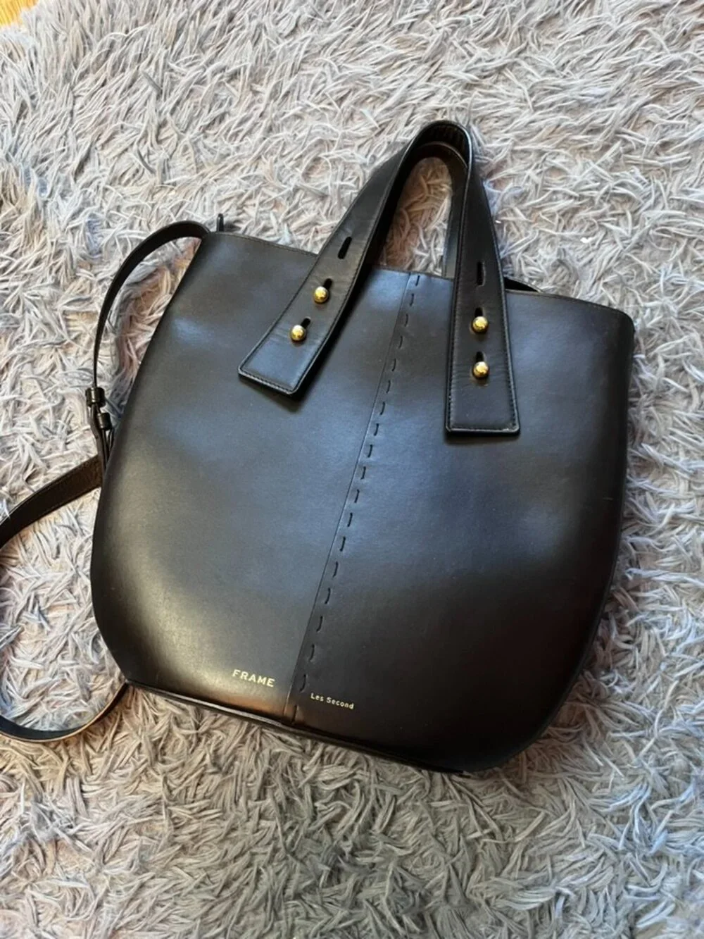 Frame Black Les Second Leather Bucket Medium Vase Tote Bag